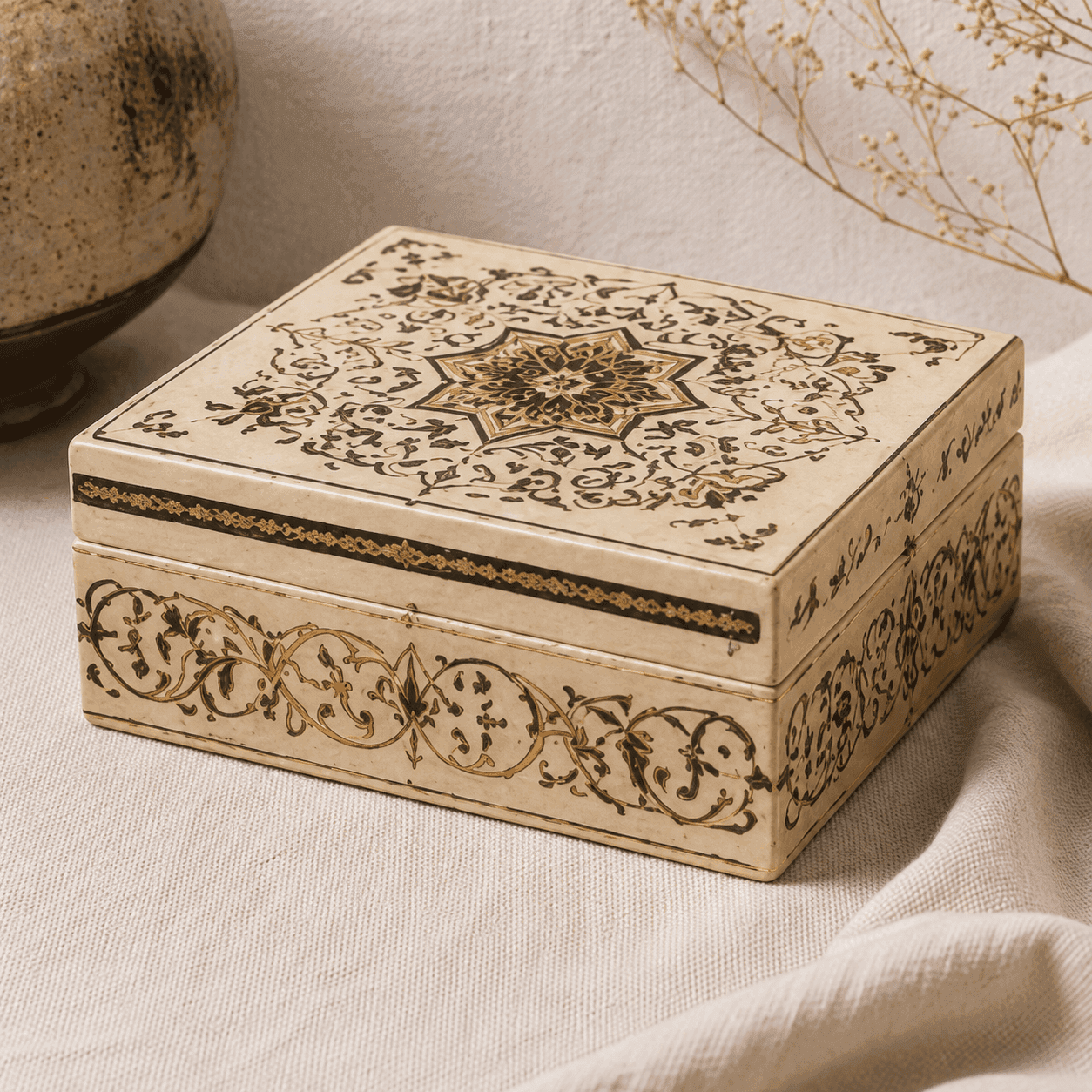 جعبه پاپیه‌ماشه نقش اسلیمی