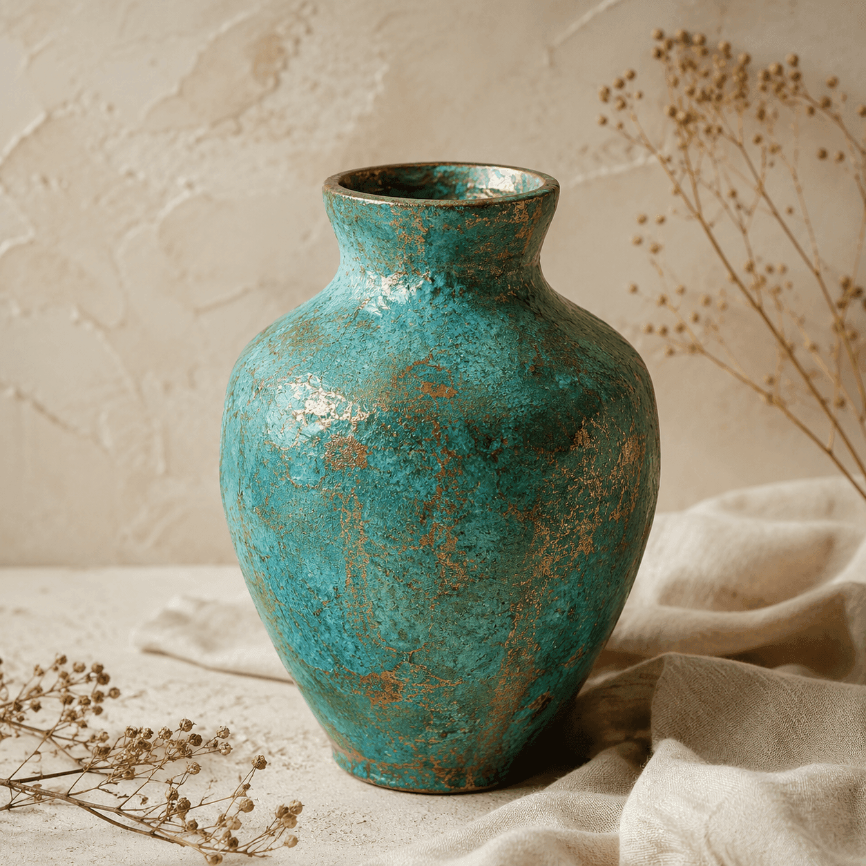 گلدان پتینه فیروزه‌ای